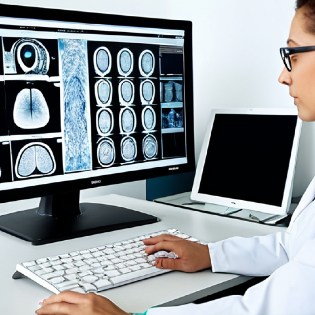 방사선사 병원 내 승진 사례 - Radiologist in a Modern Office**

"A professional radiologist, fully clothed in a modest business at...