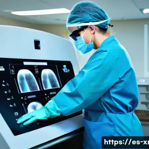 방사선사와 방사선 안전 규정 - A professional radiology technician in a modern medical facility, wearing certified personal protect...