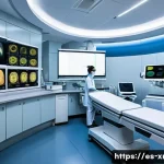 방사선사 신규 과목 트렌드 - A modern radiology training room in a Spanish hospital, featuring cutting-edge high-resolution CT sc...
