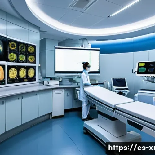 방사선사 신규 과목 트렌드 - A modern radiology training room in a Spanish hospital, featuring cutting-edge high-resolution CT sc...