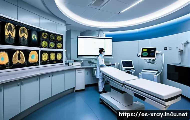 방사선사 신규 과목 트렌드 - A modern radiology training room in a Spanish hospital, featuring cutting-edge high-resolution CT sc...